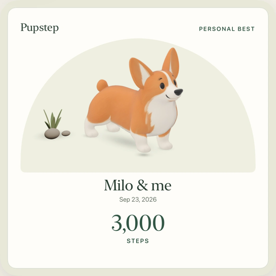 Milo’s personal-best postcard showing 3,000 sample steps